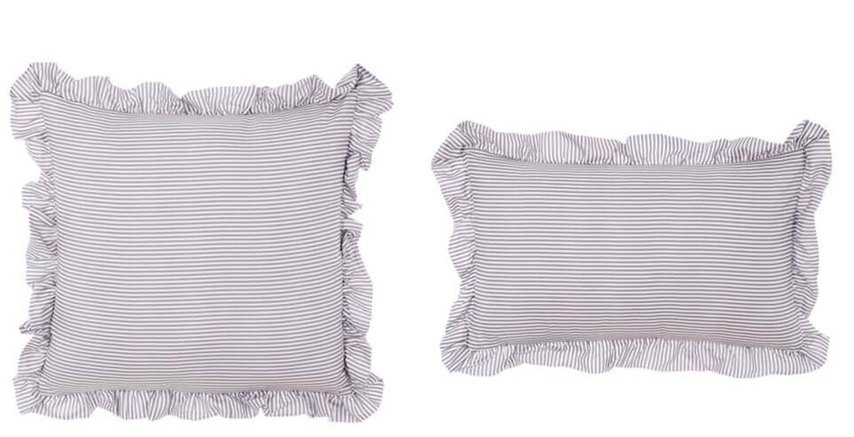 Set 2 cuscini arredo a righe con gala rosa/beige - Linea Sogno Vichy - 45x45 cm / 30x50 cm - Blanc Mariclo